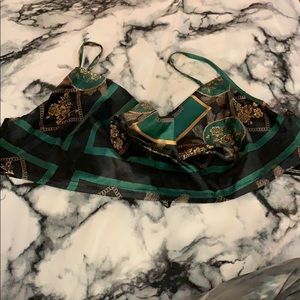 Green Cowl Neck Tie Back Crop Top